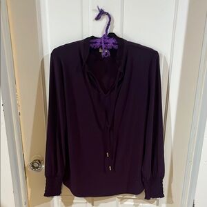 Anne Klein Purple Long Sleeve Tie Front Blouse